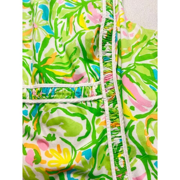 Lilly Pulitzer Fryer Elephant Ears Cotton Green Pink Poplin Shift Dress 12 Fits - Picture 5 of 6
